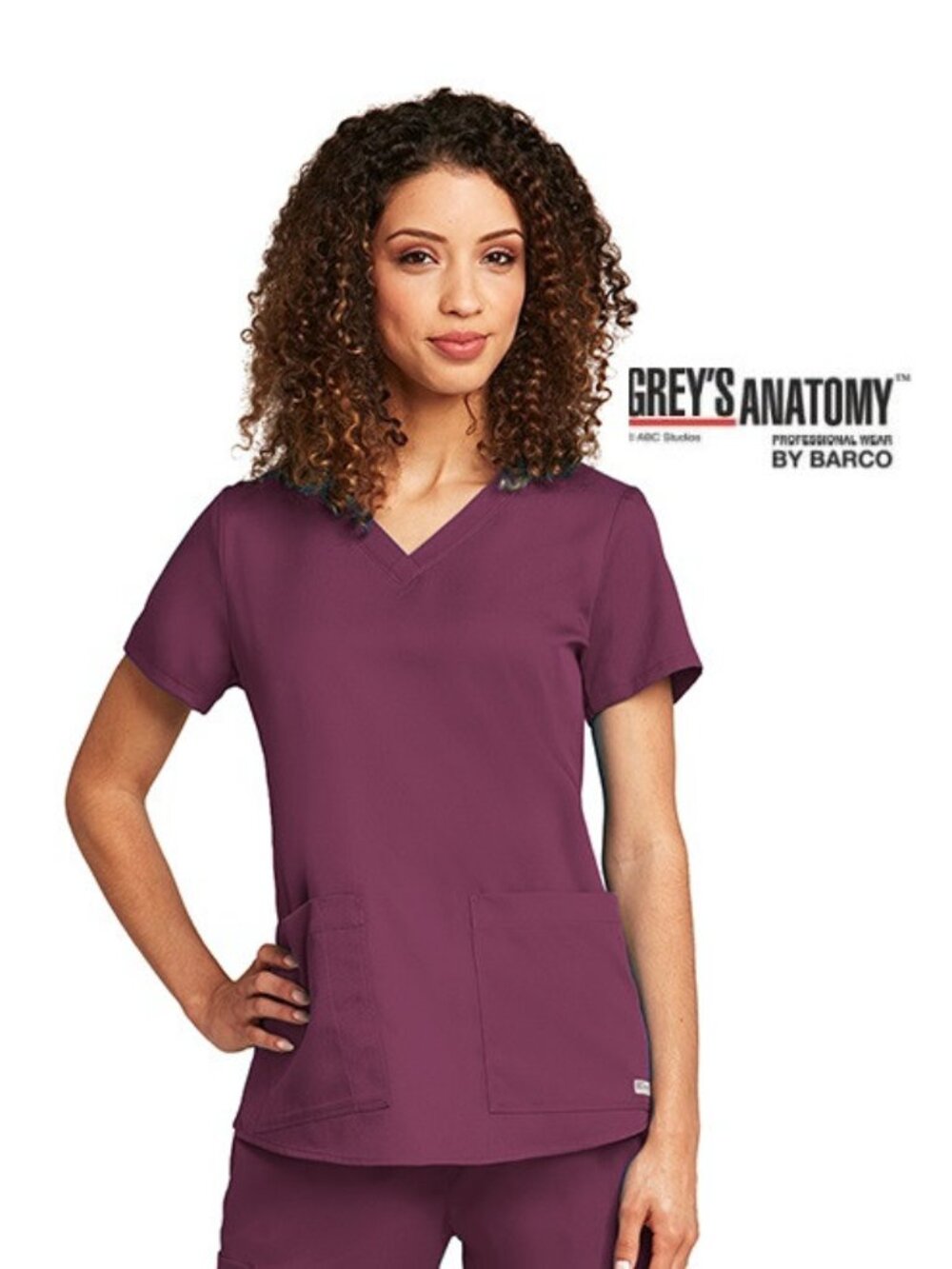 Grey's Anatomy Womens Medium Spandex STRETCH 4-Pocket V-Neck Scrub Top Size L
